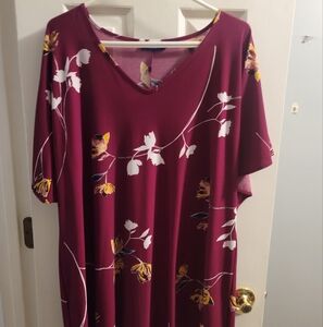 Floral V-Neck Women's Top - Burgundy